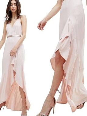 ASOS Light Blush Pink High-Low Ruffle Maxi Dress